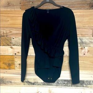 J. Crew size Small Black Ruffled Wrap Soft & Stretchy Bodysuit with Snap Closure